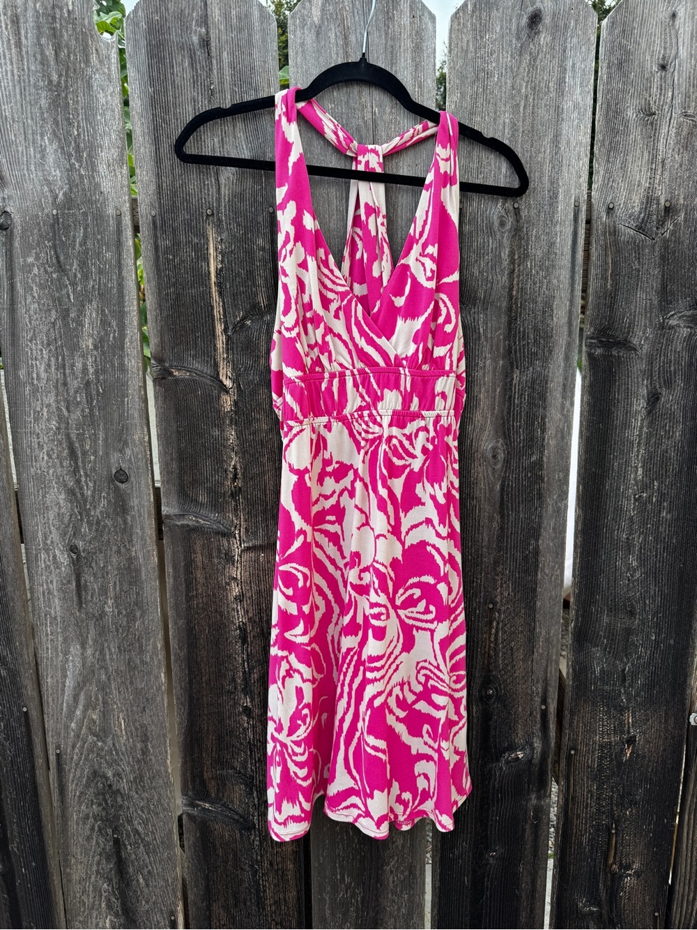 Vintage Y2K Beachy Hot Pink and Cream Floral Halter Dress